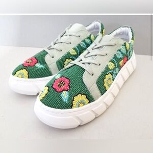 🌺Free People🌺 View From The Top Beaded Sneakers Size 40, US 9, Tennis Green NIB